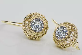 8-кактовое желтое золото 333 Zircon Серьги vec002x-zi Русский Советский СССР Винтаж украшения Ар-деко style Art Deco